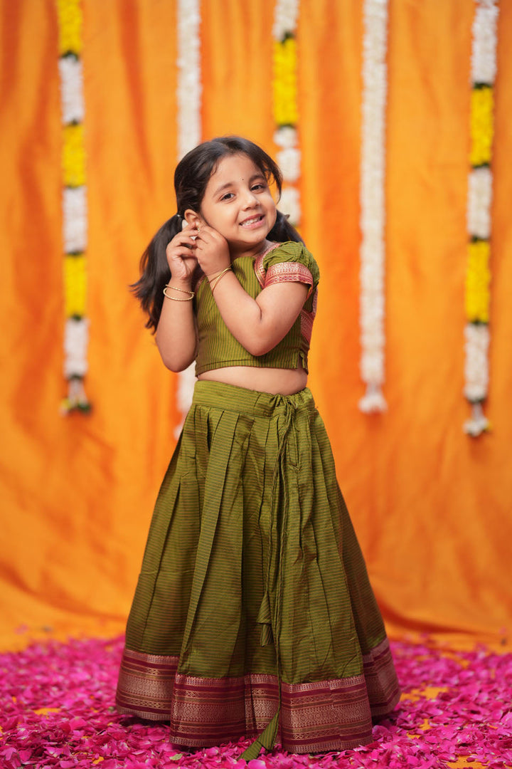 Abiradhi Green Handloom Top & Skirt Mini | Made to Order | SHOBITAM