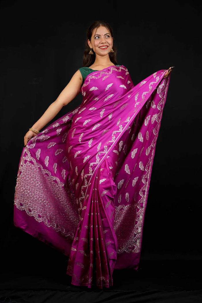 Magenta Softest Mashru Silk Saree Meets Timeless Zari. Ready in 30 Seconds | SILK MARK CERTIFIED