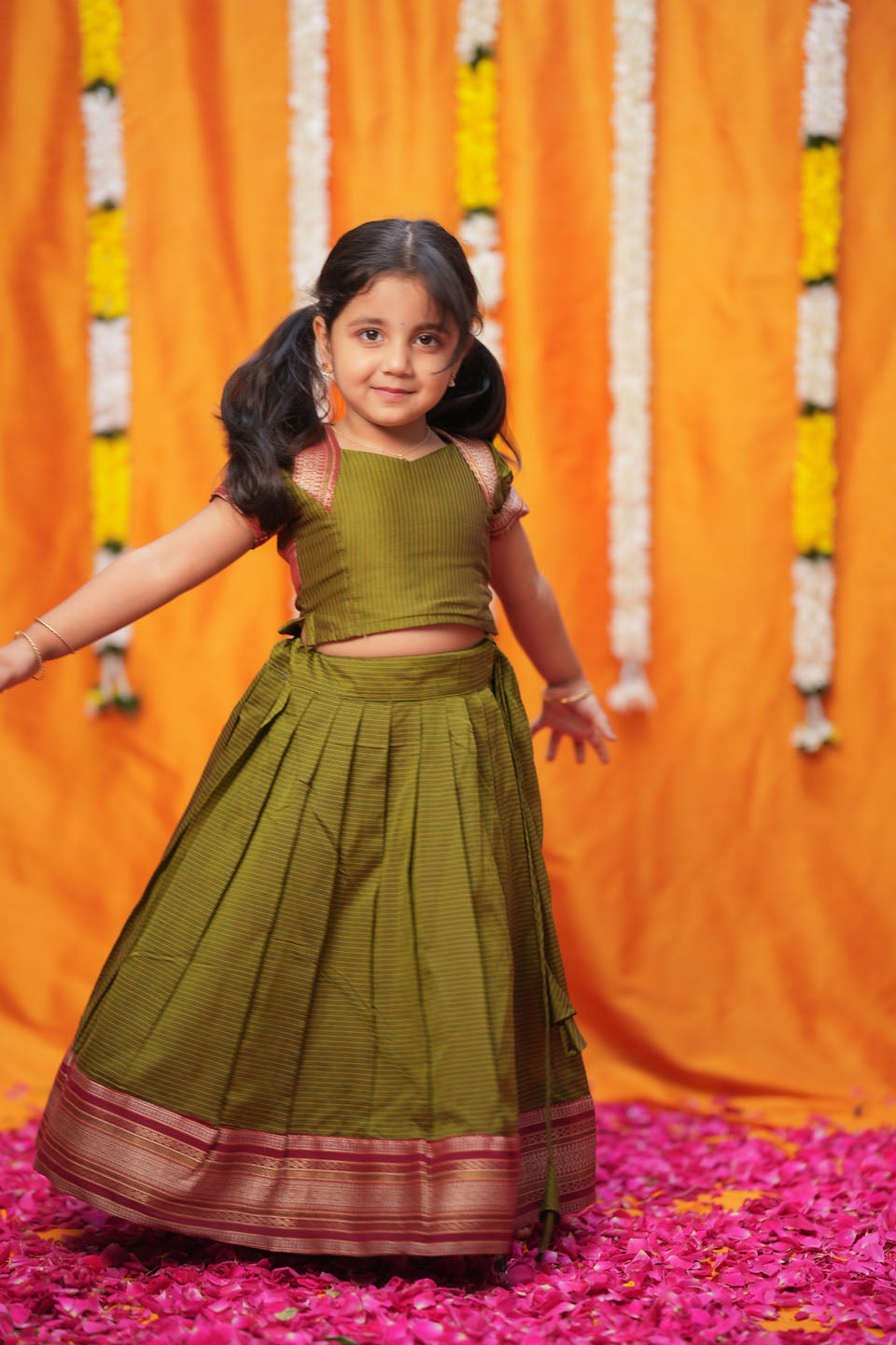 Abiradhi Green Handloom Top & Skirt Mini | Made to Order | SHOBITAM