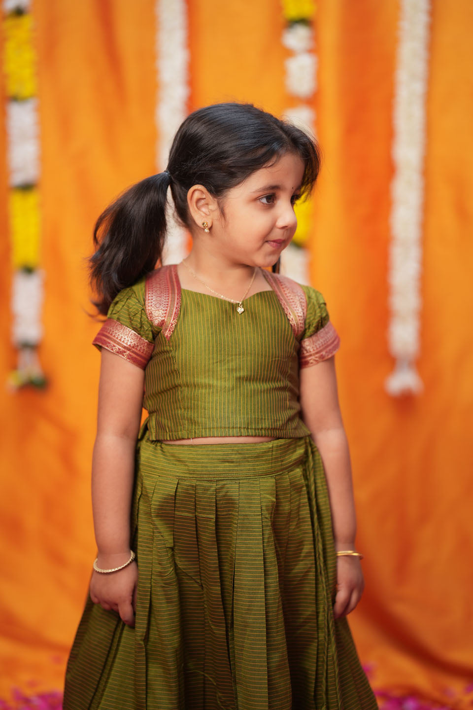 Abiradhi Green Handloom Top & Skirt Mini | Made to Order | SHOBITAM