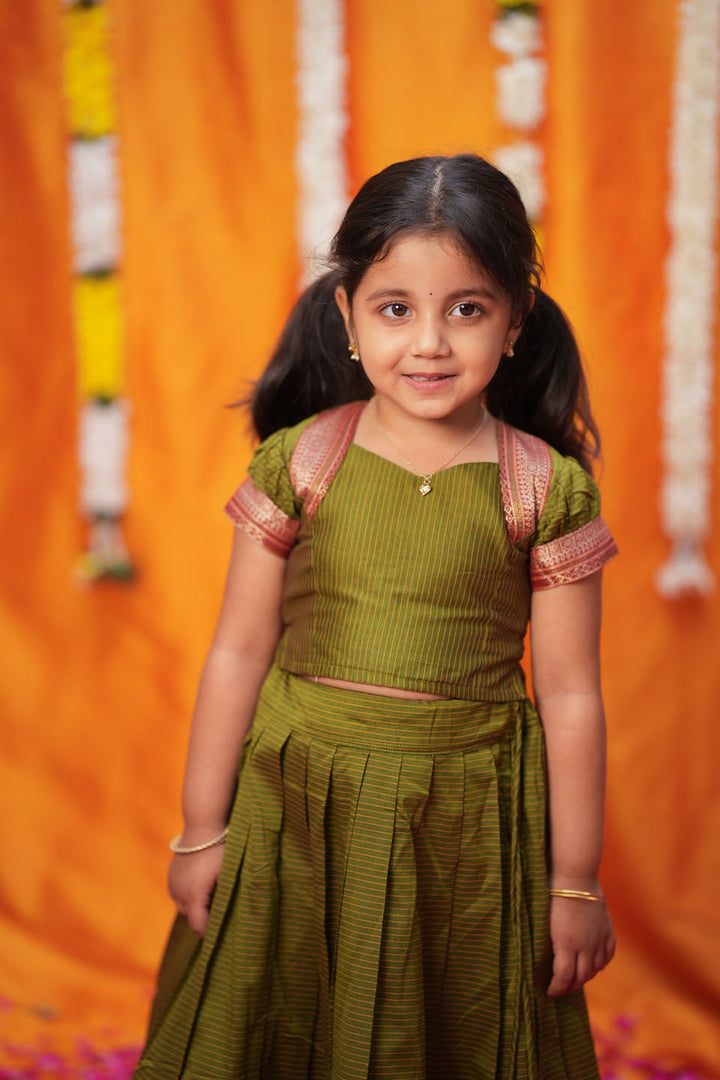 Abiradhi Green Handloom Top & Skirt Mini | Made to Order | SHOBITAM