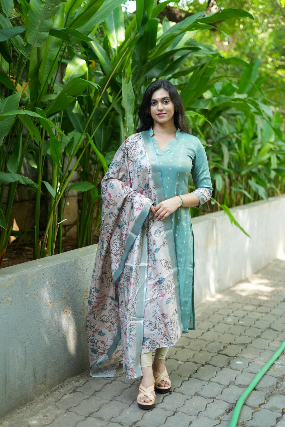 Charita Pastel green Chanderi Kurta Set with Kalamkari Dupatta | Made To Order