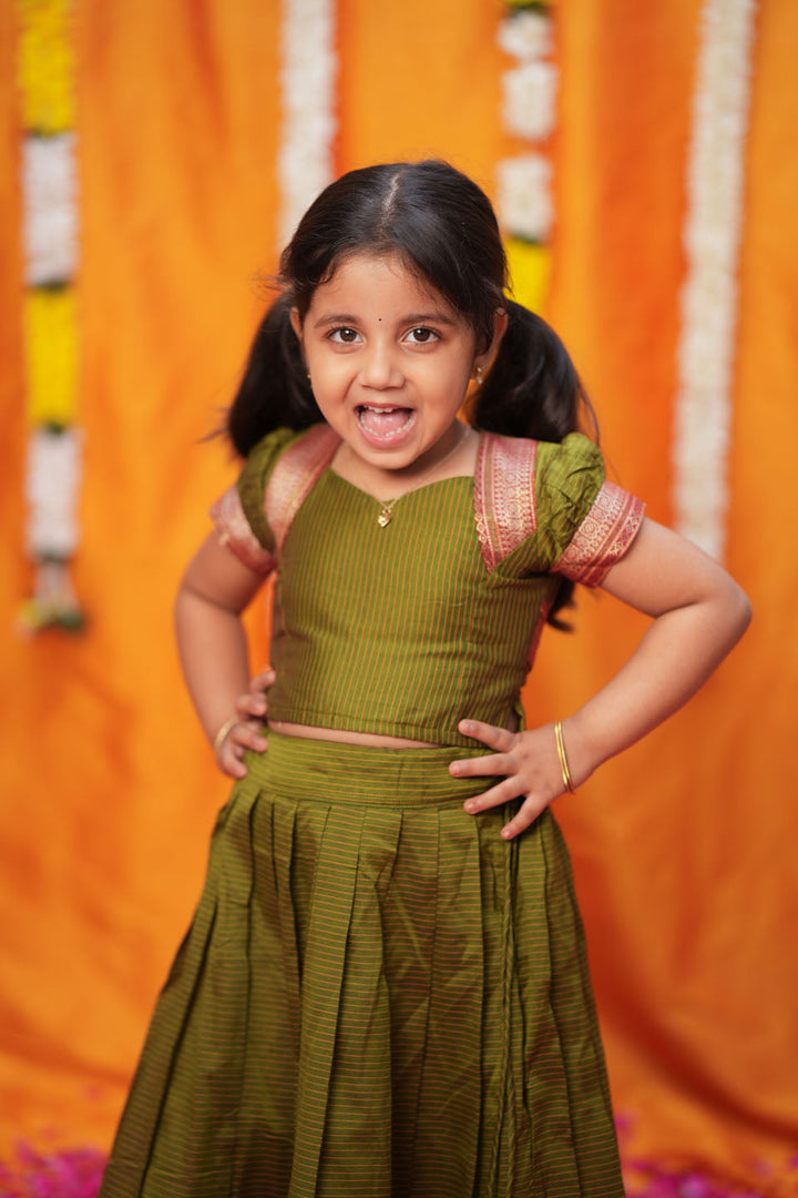 Abiradhi Green Handloom Top & Skirt Mini | Made to Order | SHOBITAM