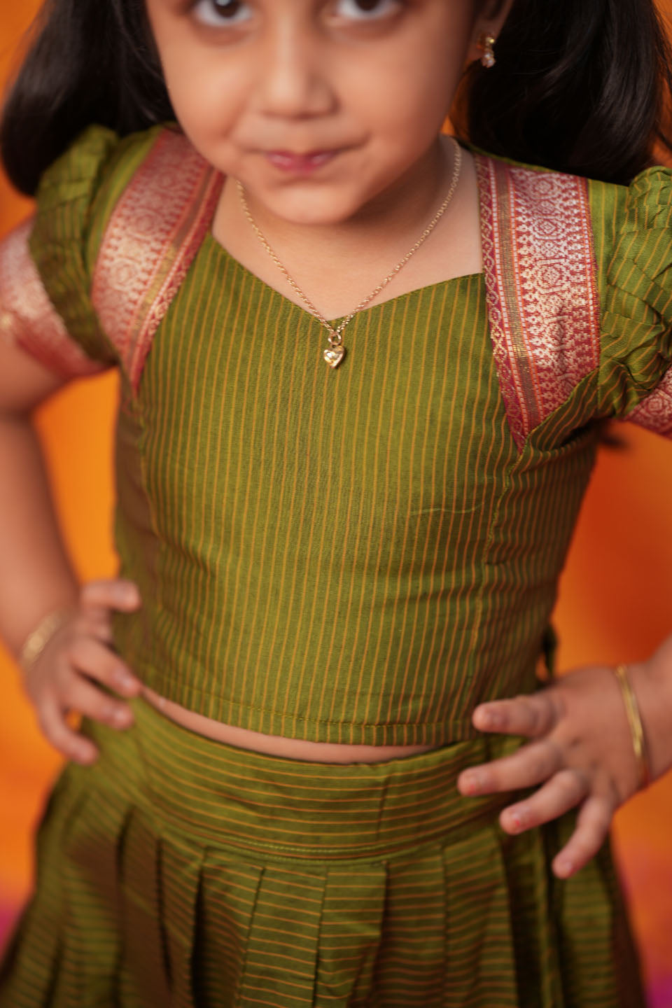 Abiradhi Green Handloom Top & Skirt Mini | Made to Order | SHOBITAM