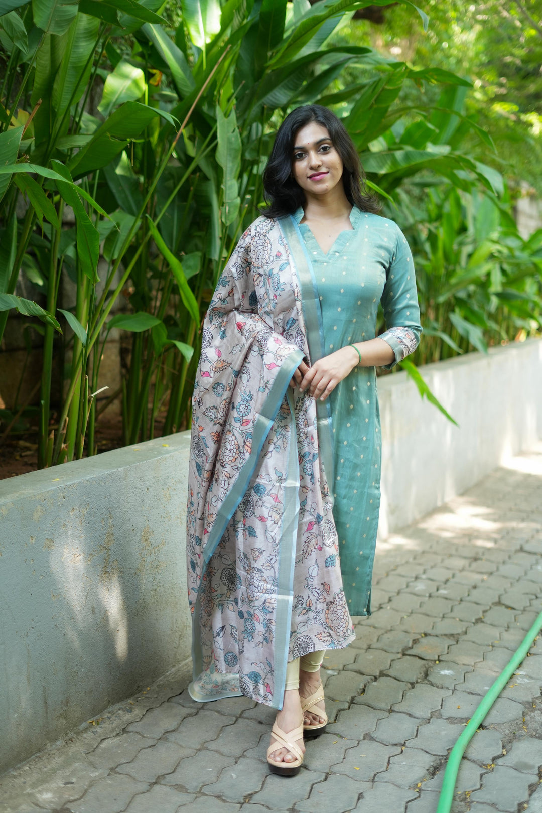 Charita Pastel green Chanderi Kurta Set with Kalamkari Dupatta | Made To Order