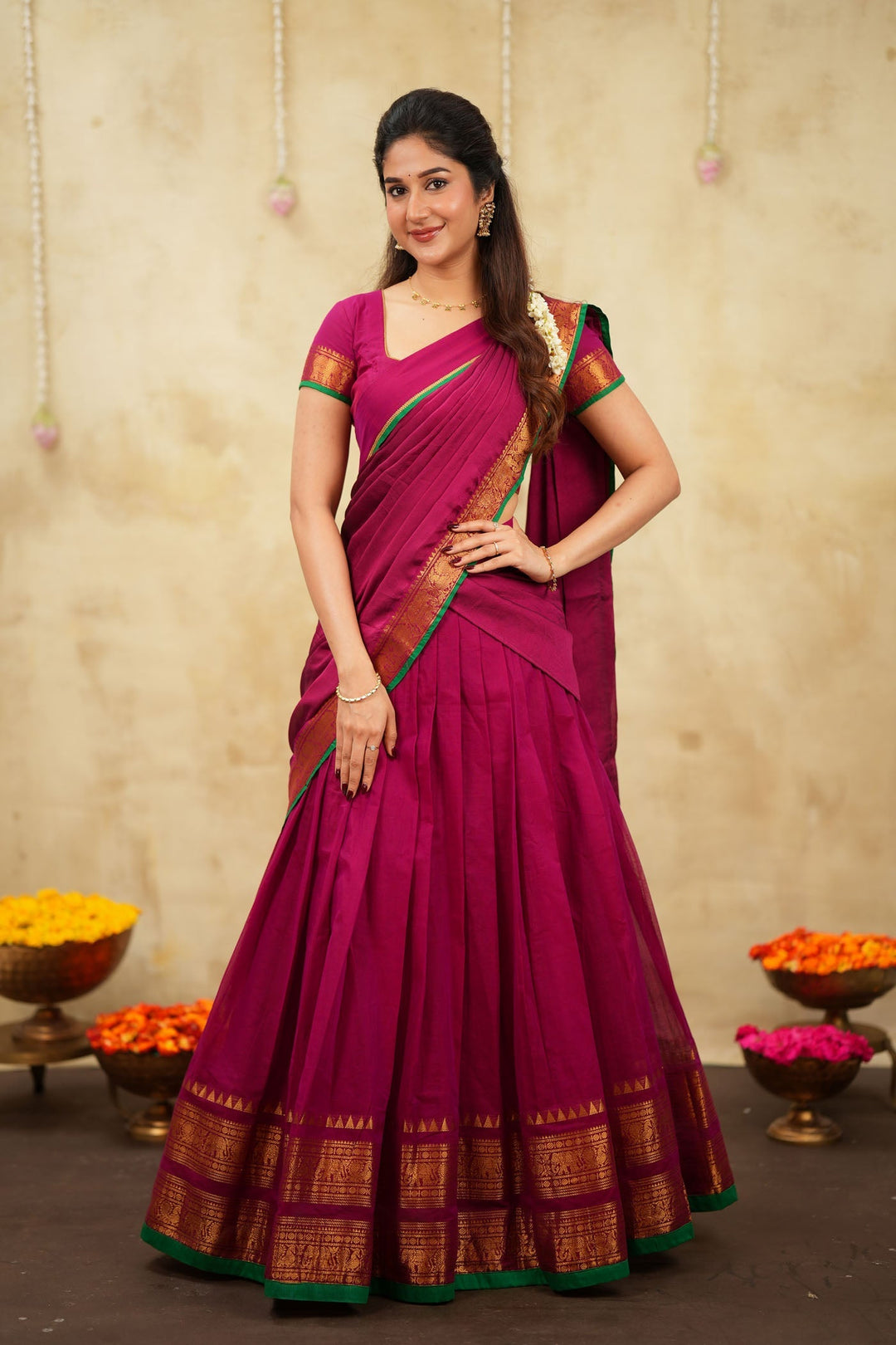 Riddhi Magenta Halfsaree (Set of 3) | SHOBITAM