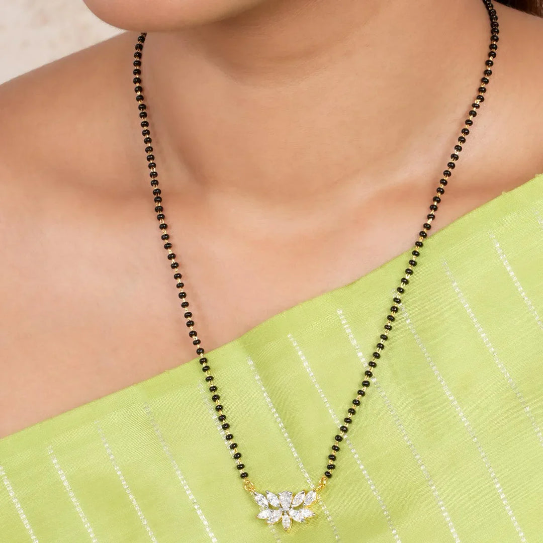 92.5 Pure Silver, Lotus Mangalsutra Chain With Earrings
