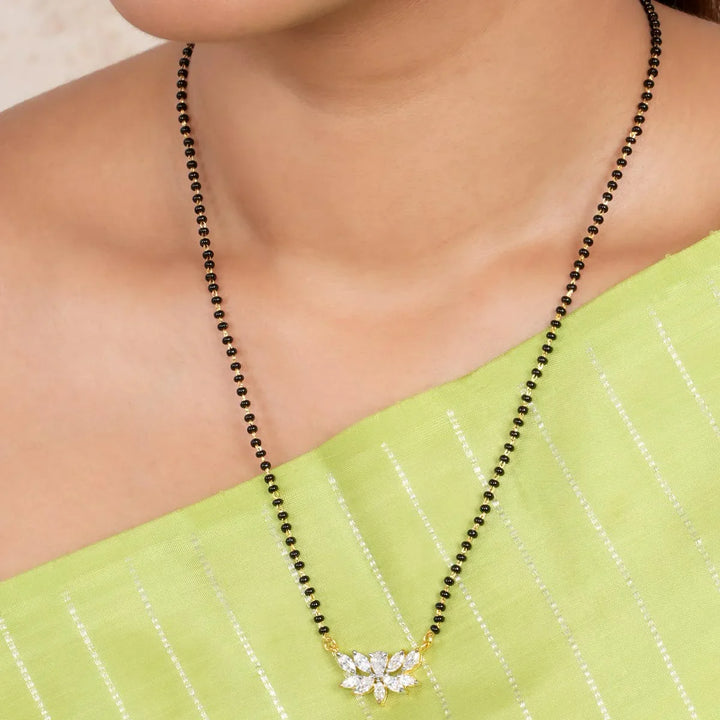 92.5 Pure Silver, Lotus Mangalsutra Chain With Earrings