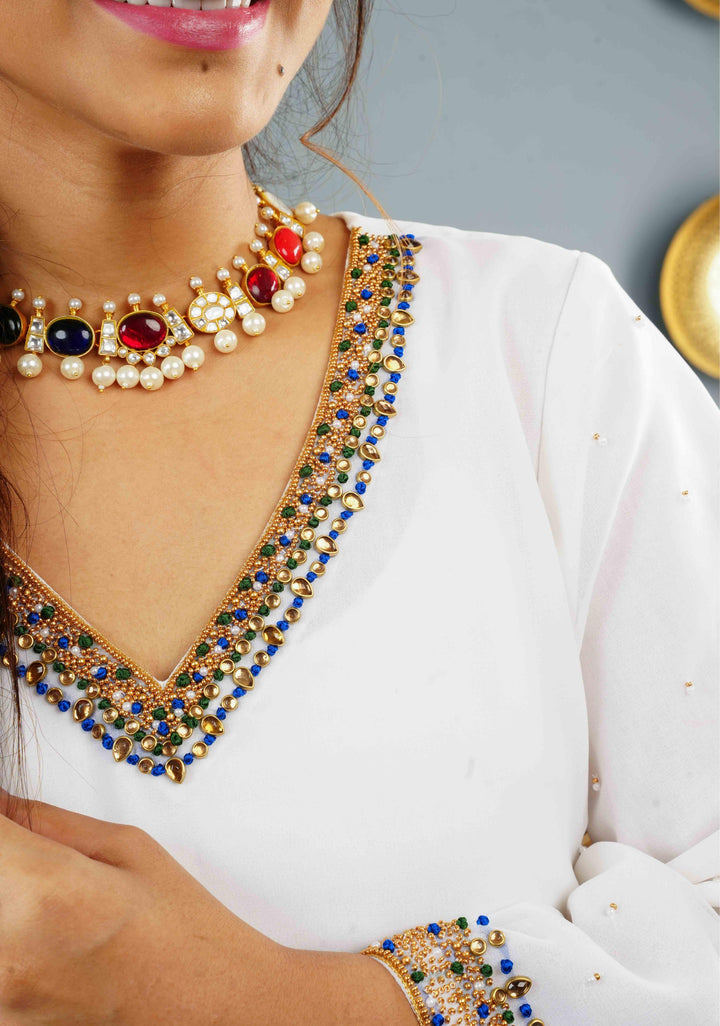 MultiColor Stone Lightweight Necklace and Earring Set | Shobitam Jewelry