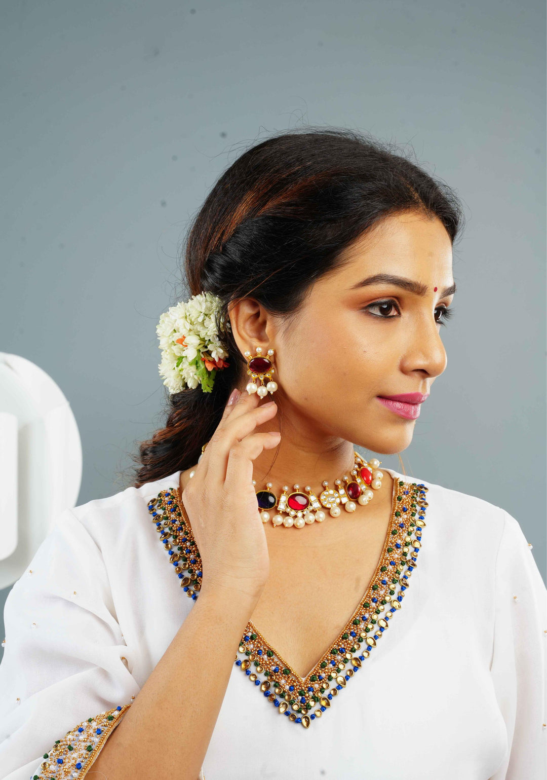 MultiColor Stone Lightweight Necklace and Earring Set | Shobitam Jewelry