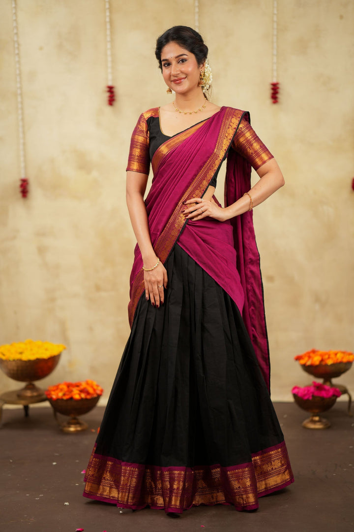 Tamizh Black Halfsaree (Set of 3 ) | SHOBITAM