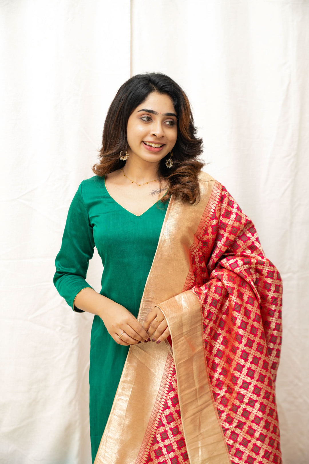 Sruthi Green with Magenta Brocade dupatta | Made To Order