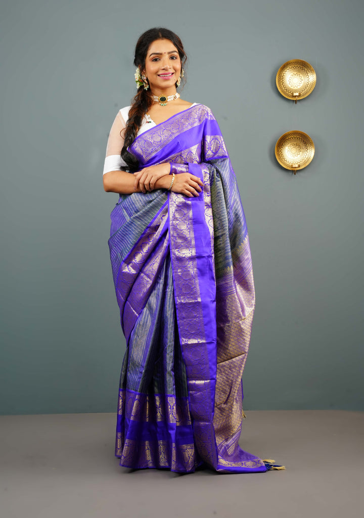 White Pure Raw Silk with Net back  Blouse with Temple Gopuram Handpainting Applique, Customizable, Made to Order