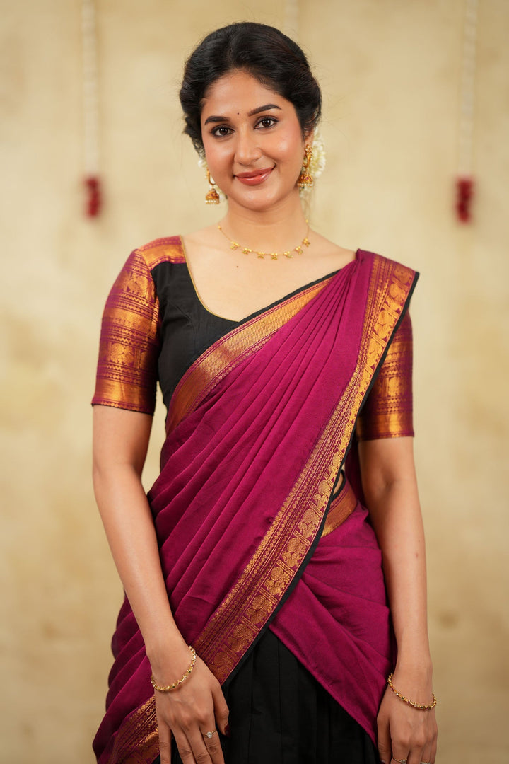 Tamizh Black Halfsaree (Set of 3 ) | SHOBITAM