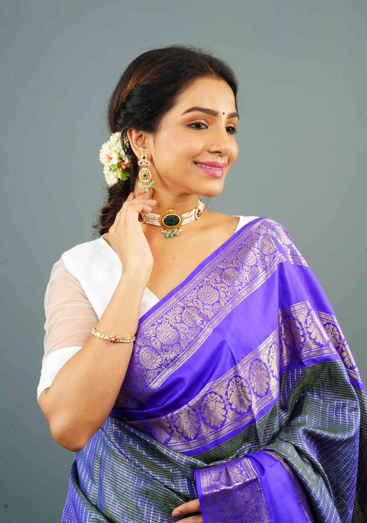 White Pure Raw Silk with Net back  Blouse with Temple Gopuram Handpainting Applique, Customizable, Made to Order