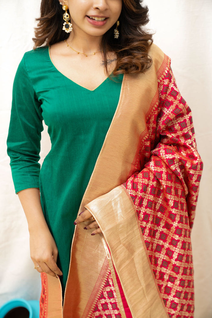 Sruthi Green with Magenta Brocade dupatta | Made To Order