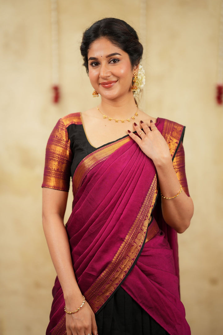 Tamizh Black Halfsaree (Set of 3 ) | SHOBITAM