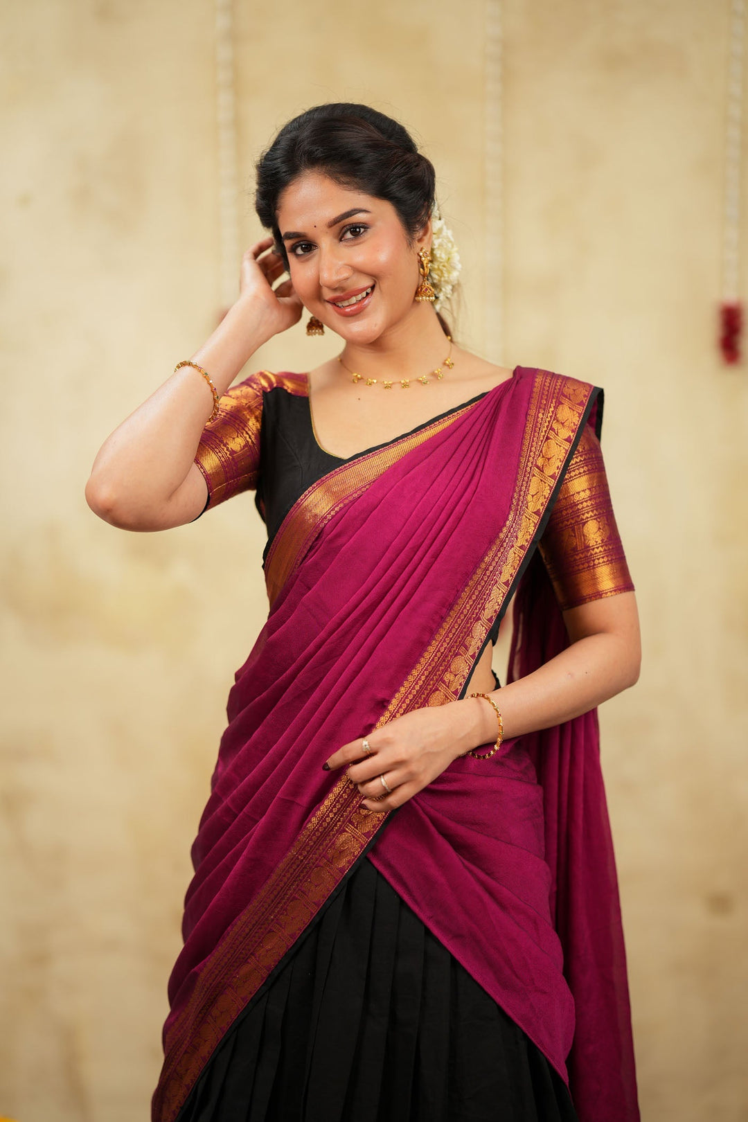 Tamizh Black Halfsaree (Set of 3 ) | SHOBITAM
