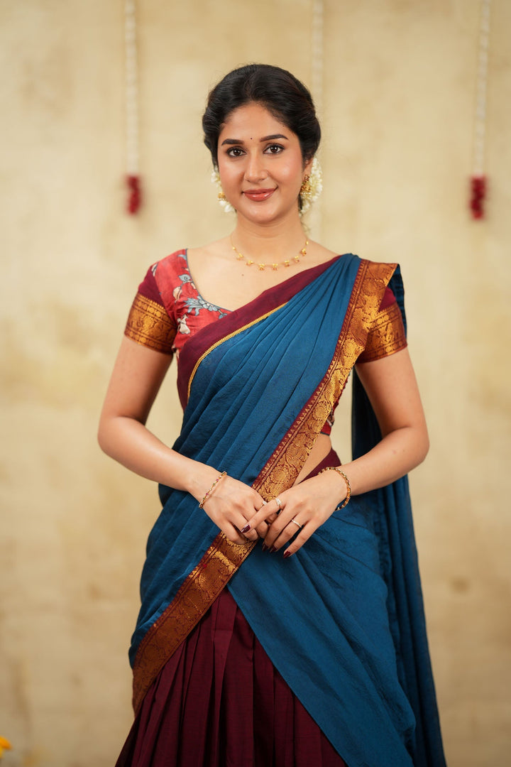 Radha Maroon Halfsaree (Set of 3) | SHOBITAM