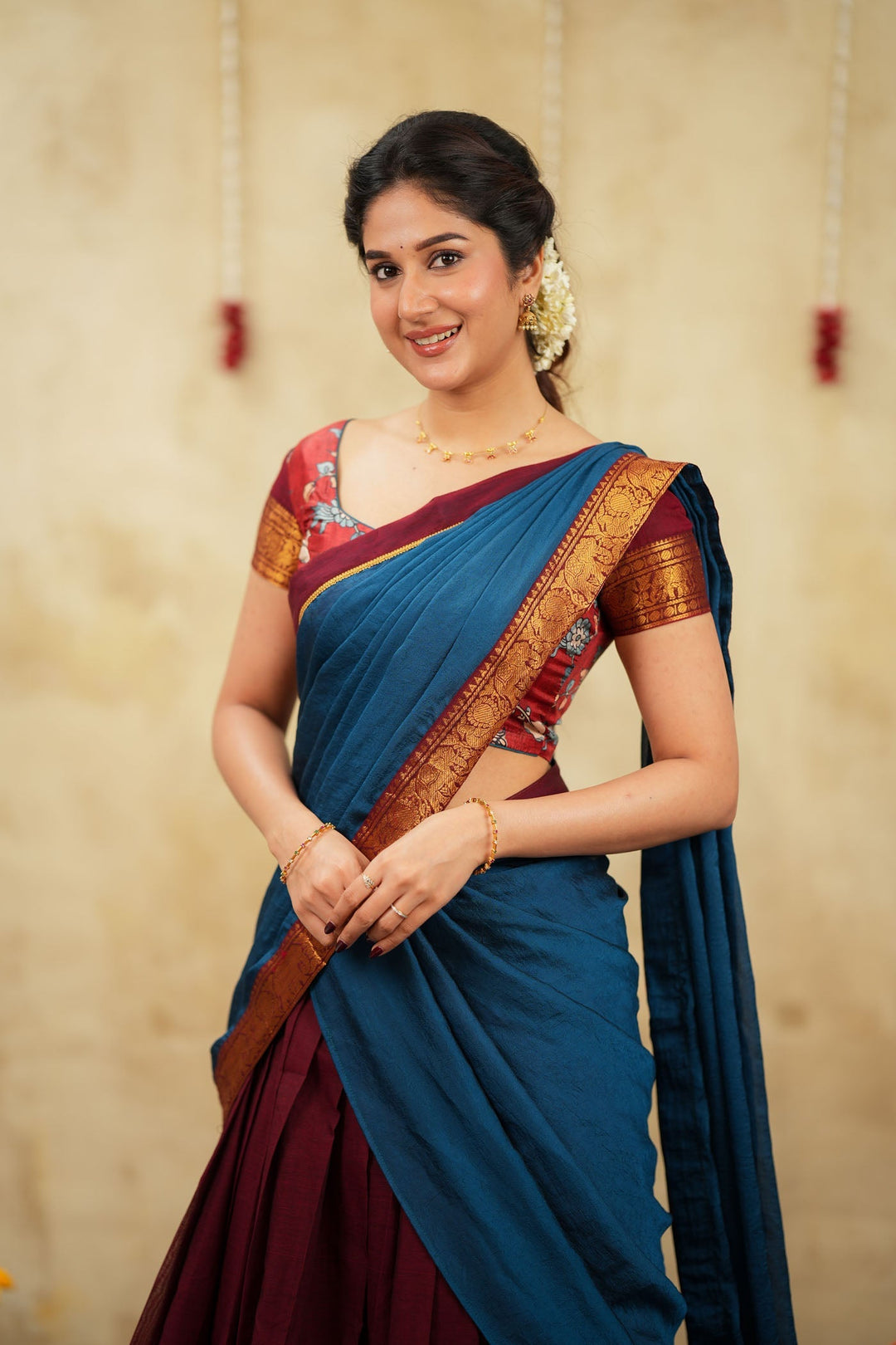 Radha Maroon Halfsaree (Set of 3) | SHOBITAM