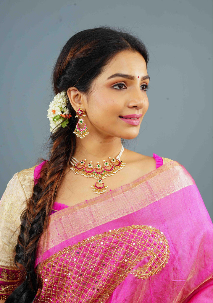 Ahmedabadi kundan Chand Jadau Necklace and Earrings Set