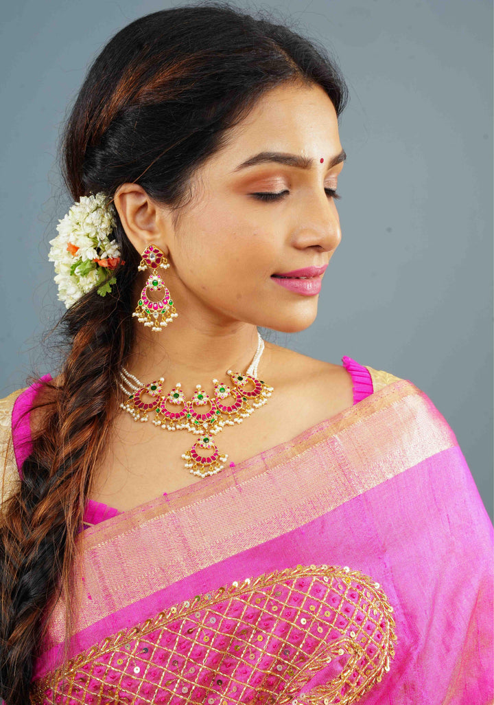 Ahmedabadi kundan Chand Jadau Necklace and Earrings Set