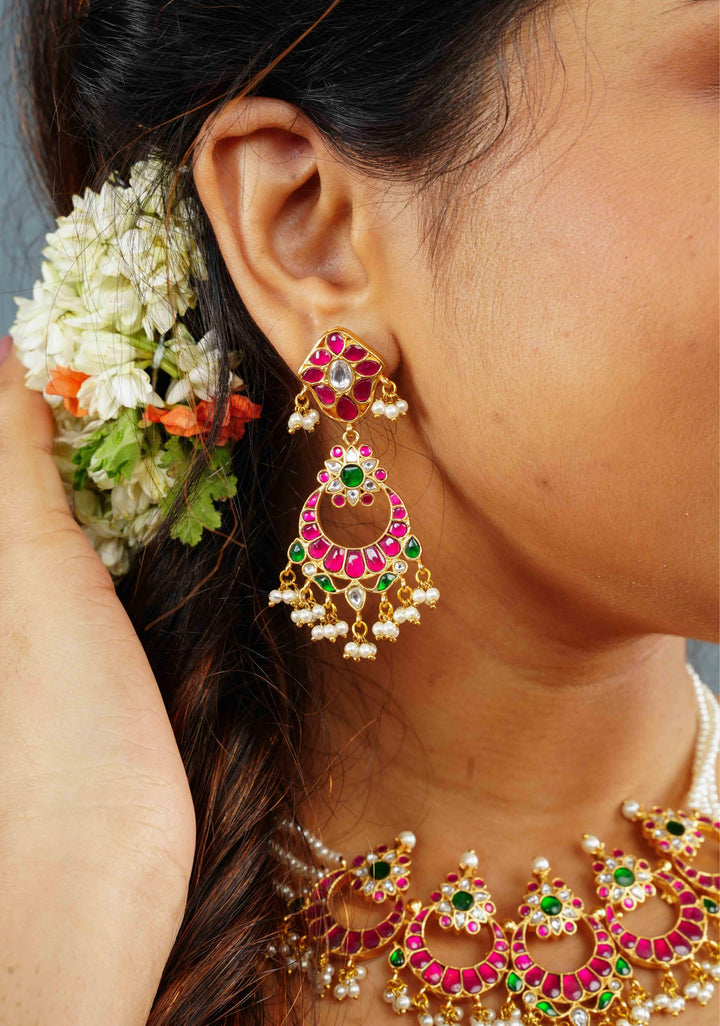 Ahmedabadi kundan Chand Jadau Necklace and Earrings Set