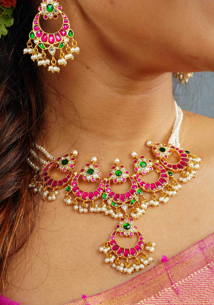 Ahmedabadi kundan Chand Jadau Necklace and Earrings Set