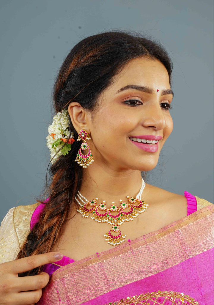 Ahmedabadi kundan Chand Jadau Necklace and Earrings Set