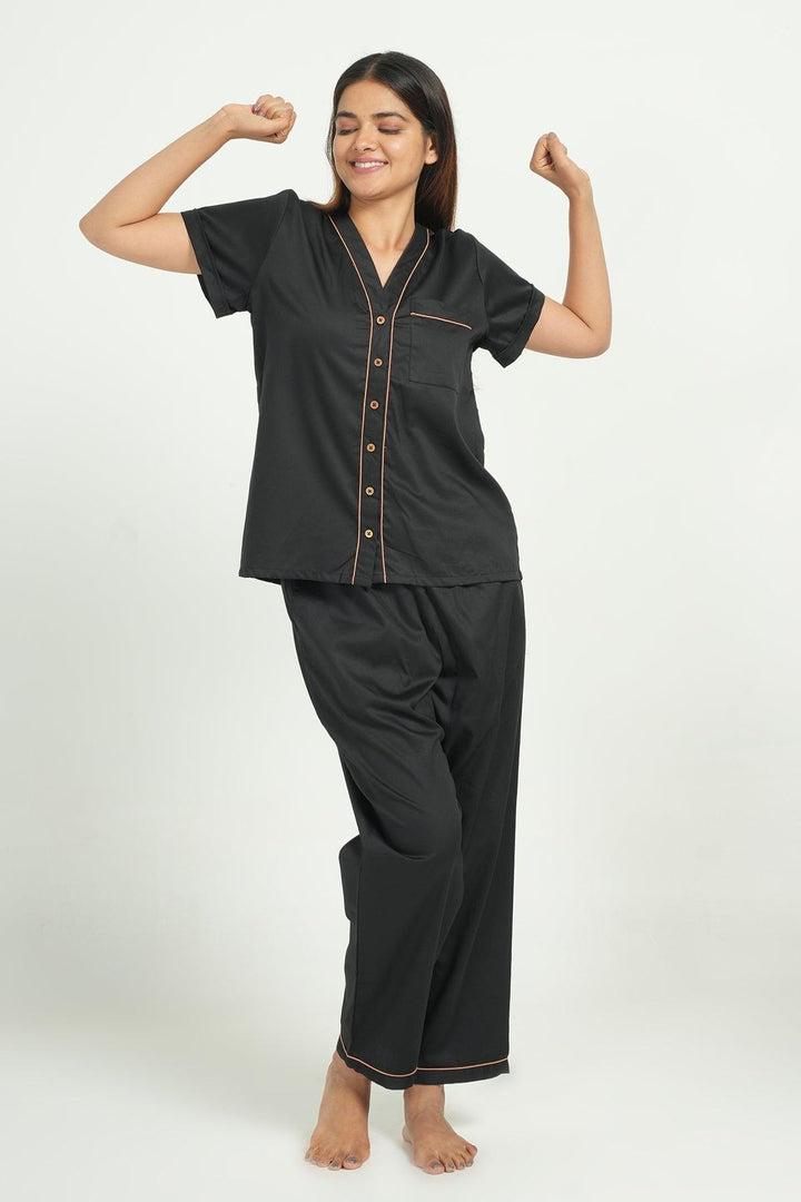 Home Essentials Solid Hue Cotton Nightsuit Set | SHOBITAM