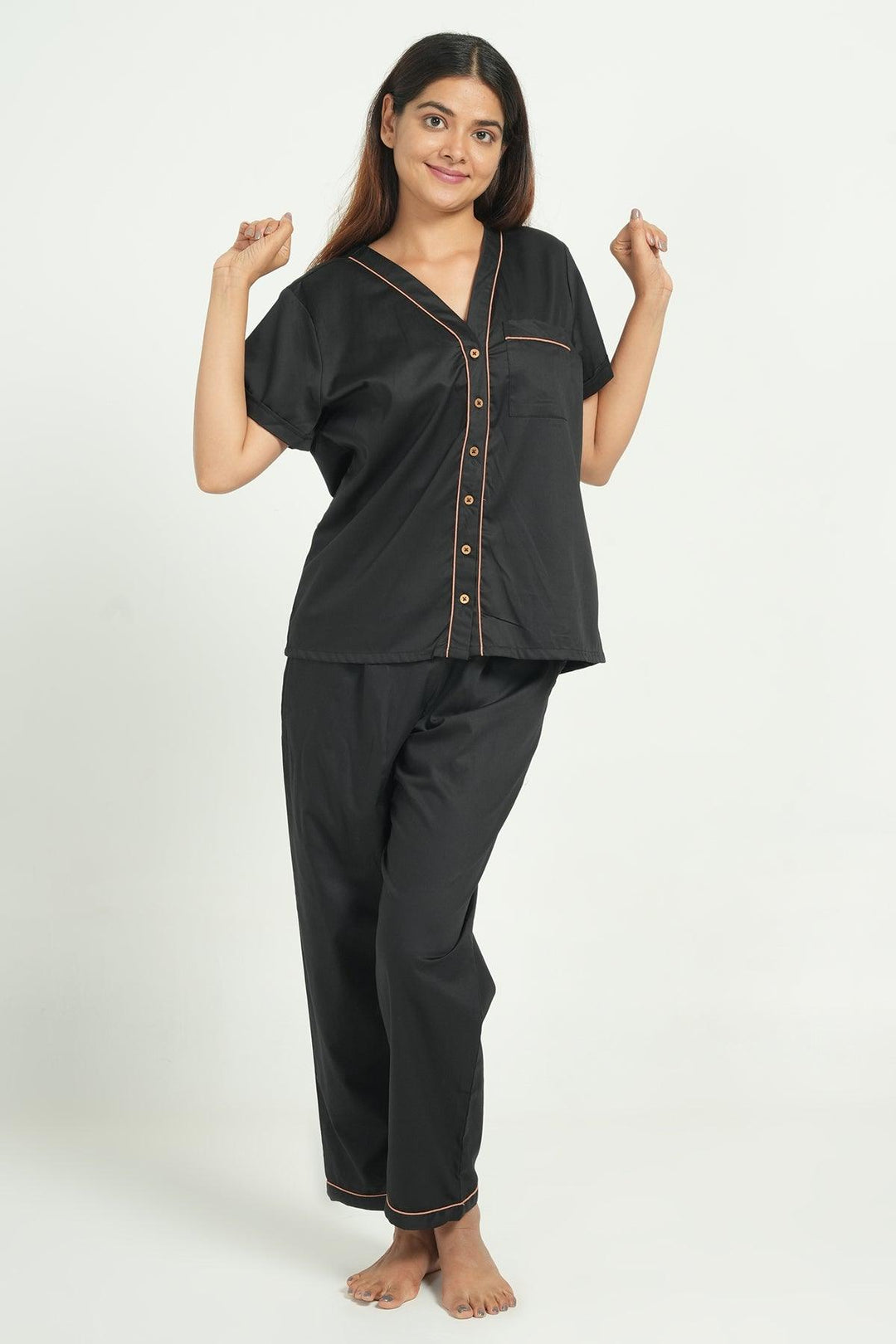 Home Essentials Solid Hue Cotton Nightsuit Set | SHOBITAM