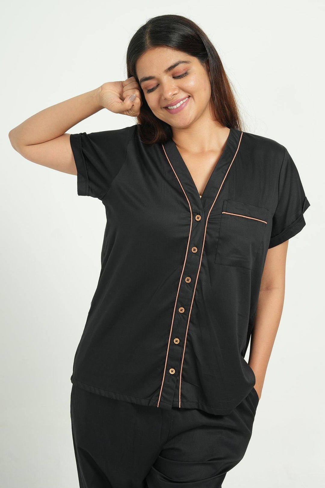 Home Essentials Solid Hue Cotton Nightsuit Set | SHOBITAM