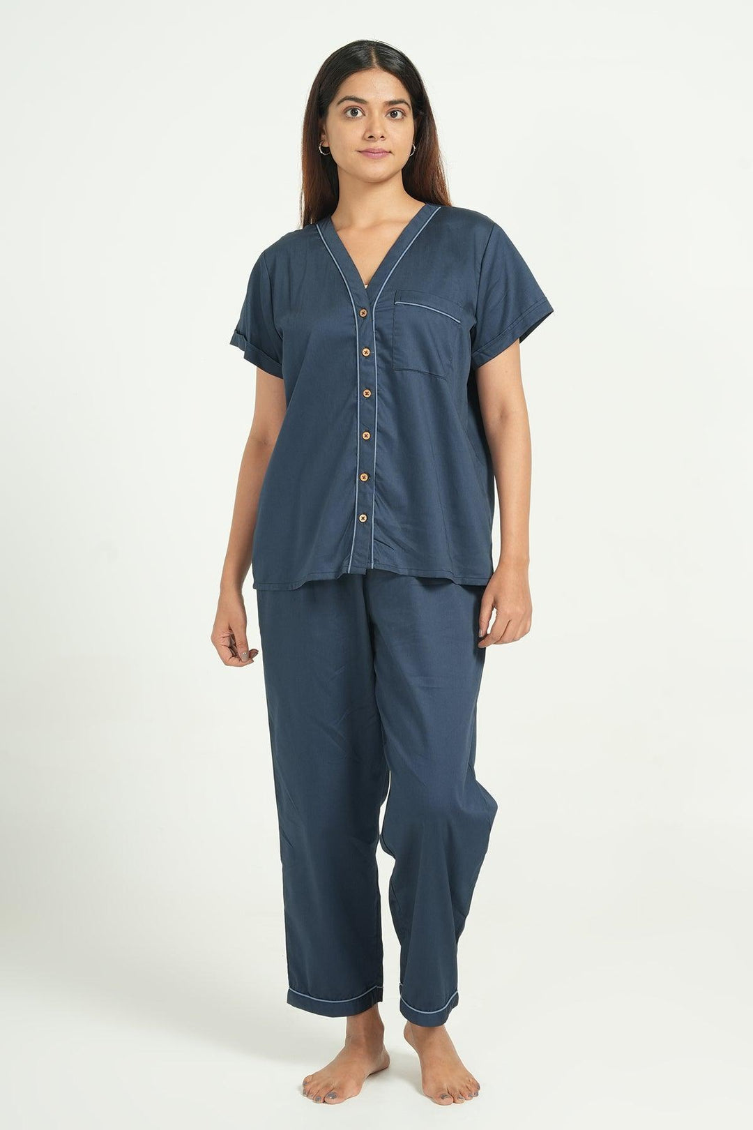 Home Essentials Solid Hue Cotton Nightsuit Set | SHOBITAM