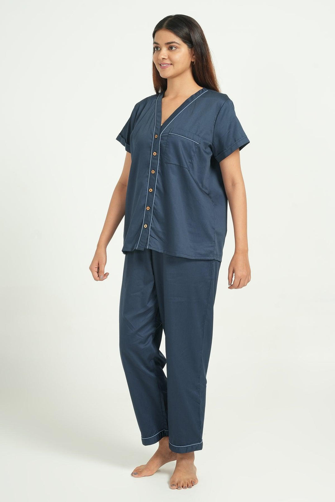 Home Essentials Solid Hue Cotton Nightsuit Set | SHOBITAM