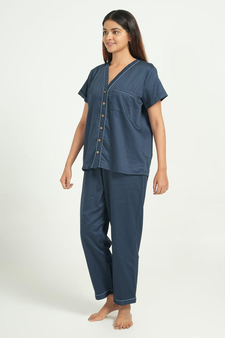 Home Essentials Solid Hue Cotton Nightsuit Set | SHOBITAM