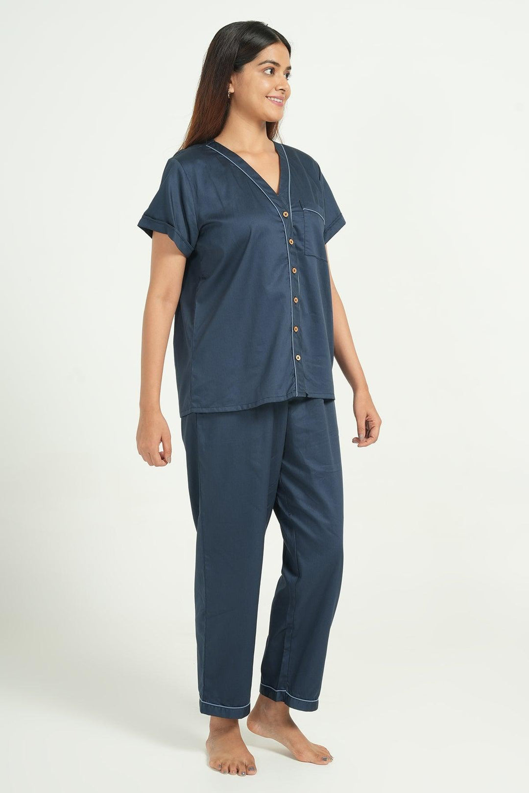 Home Essentials Solid Hue Cotton Nightsuit Set | SHOBITAM