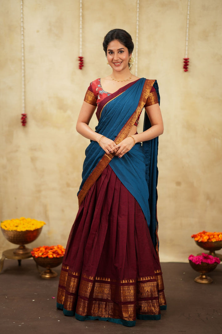 Radha Maroon Halfsaree (Set of 3) | SHOBITAM