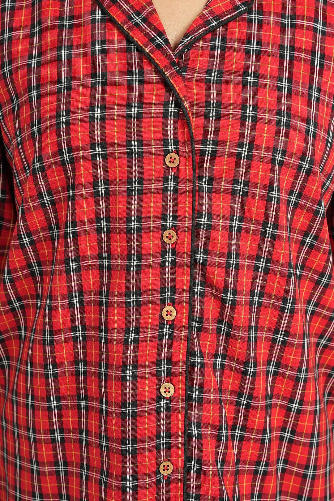 Checkered Red Cotton Loungewear Set | SHOBITAM
