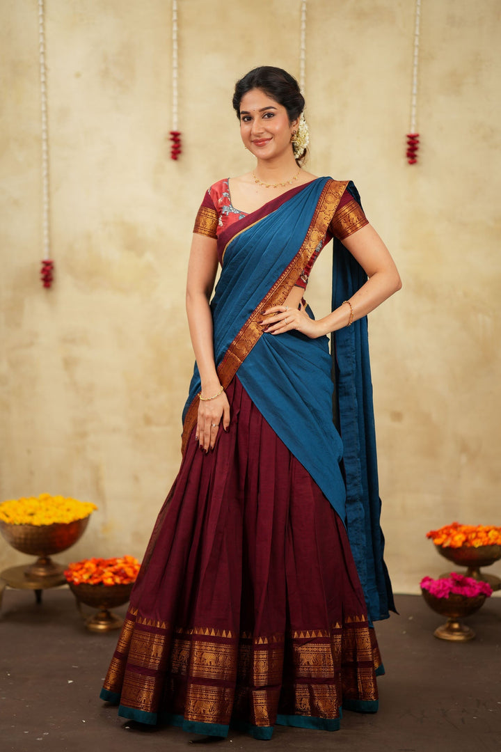 Radha Maroon Halfsaree (Set of 3) | SHOBITAM