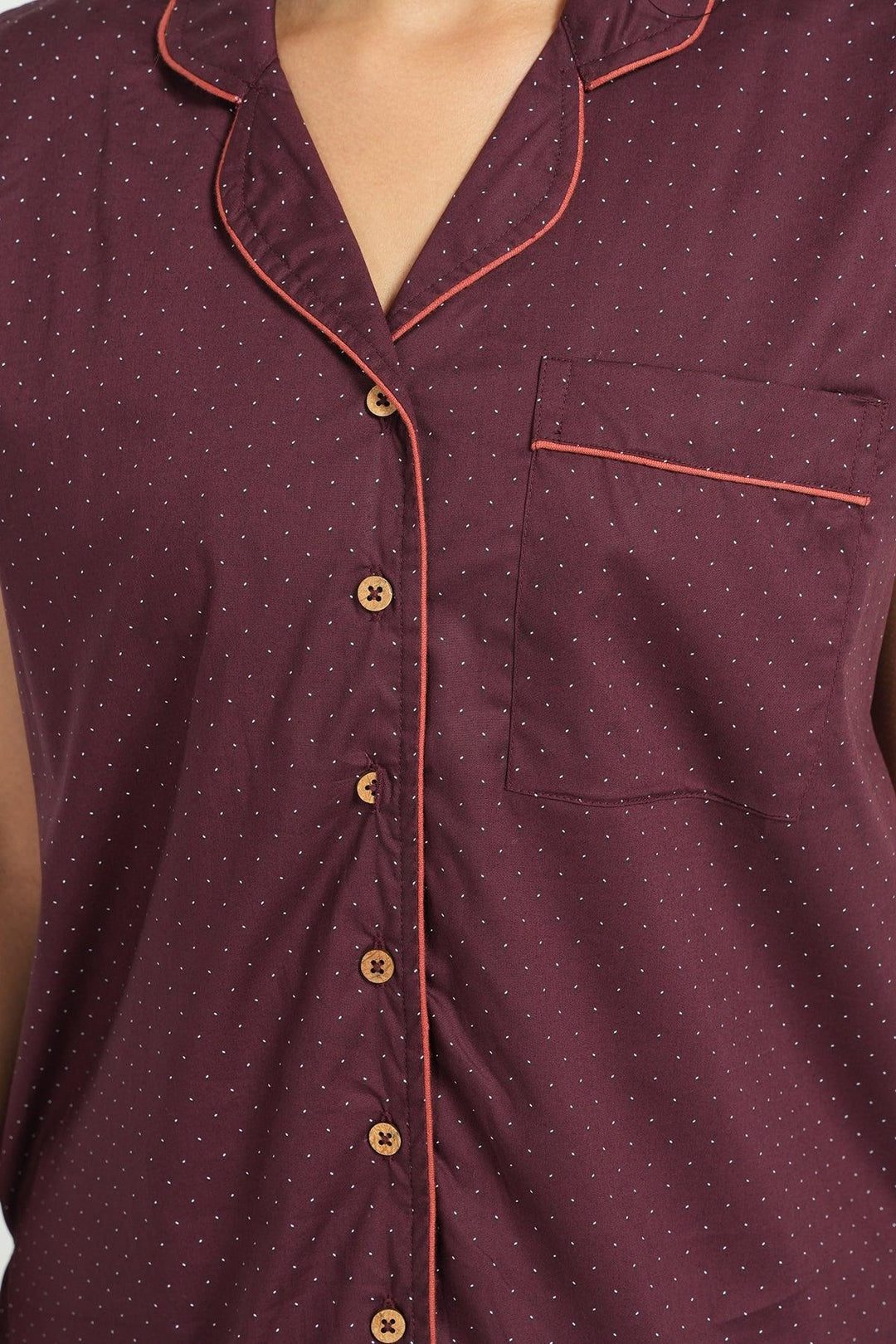 Heena Maroon Cotton Nightsuit | SHOBITAM