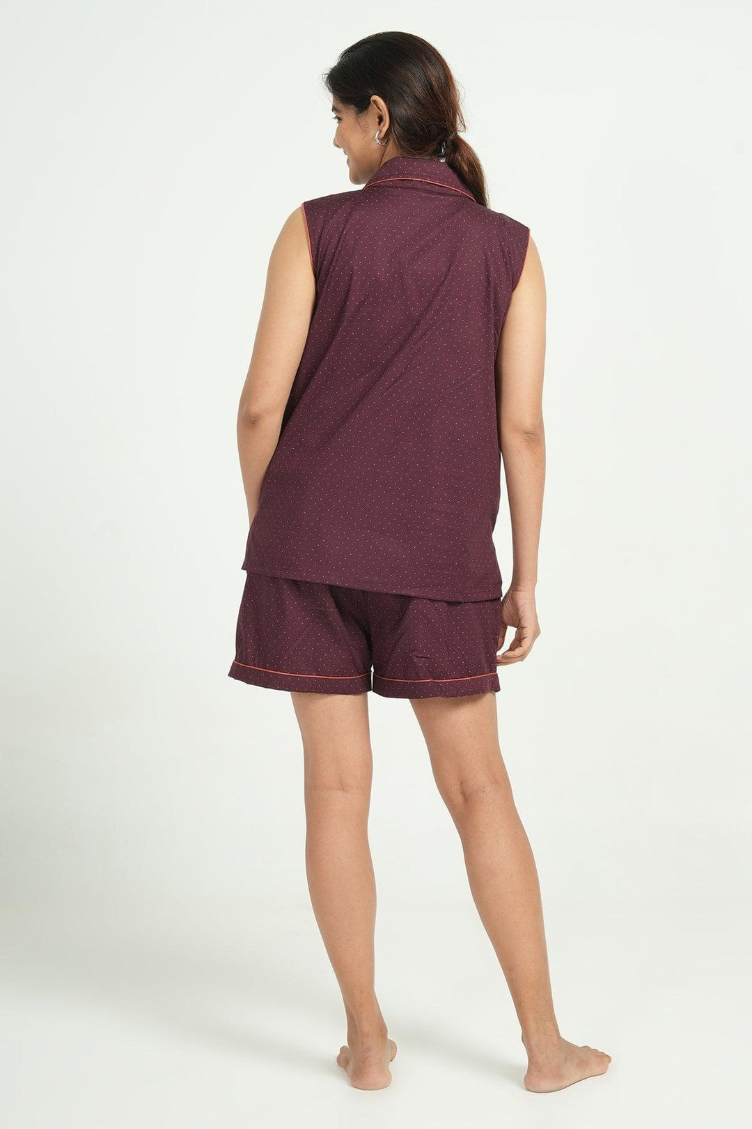 Heena Maroon Cotton Nightsuit | SHOBITAM