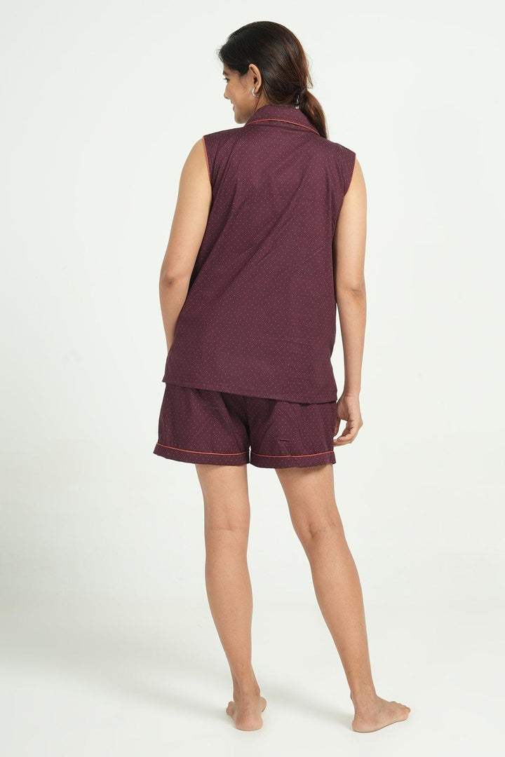 Heena Maroon Cotton Nightsuit | SHOBITAM