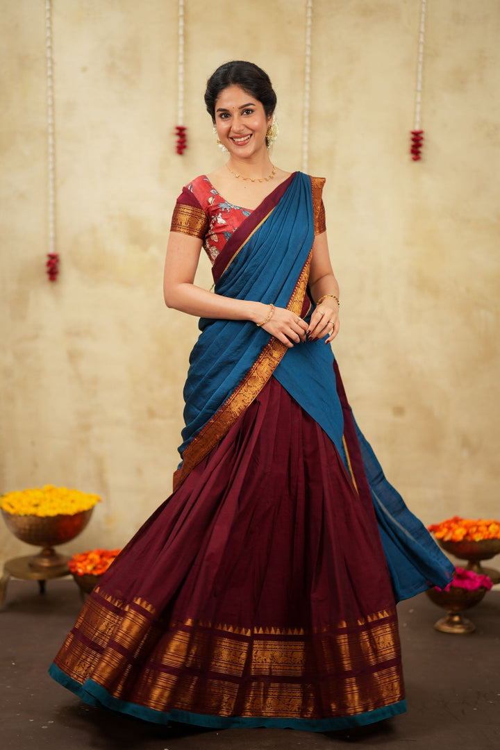 Radha Maroon Halfsaree (Set of 3) | SHOBITAM
