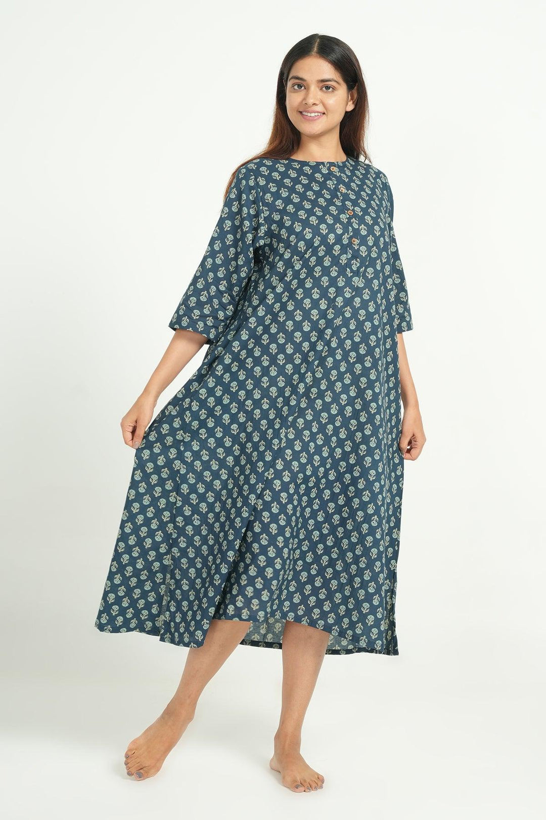 Hridaya Blue Cotton Butta Print Loose Fit Loungwear | SHOBITAM