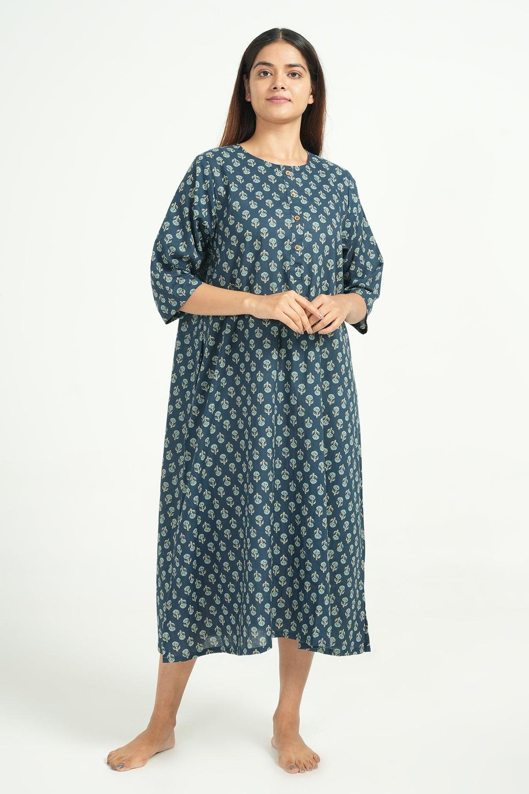 Hridaya Blue Cotton Butta Print Loose Fit Loungwear | SHOBITAM