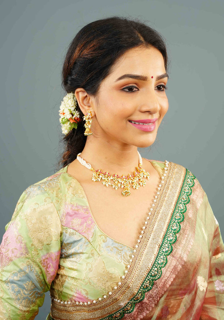 Banarasi Pastel Hued Blouse with Rangkaat Design Ombre and beaded trim back detailing, Customizable, Made to Order