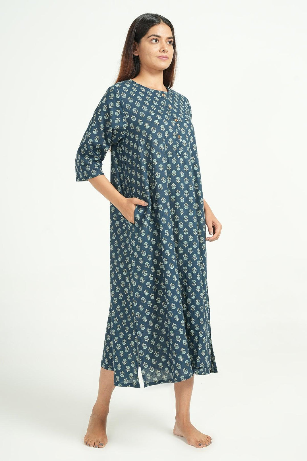 Hridaya Blue Cotton Butta Print Loose Fit Loungwear | SHOBITAM
