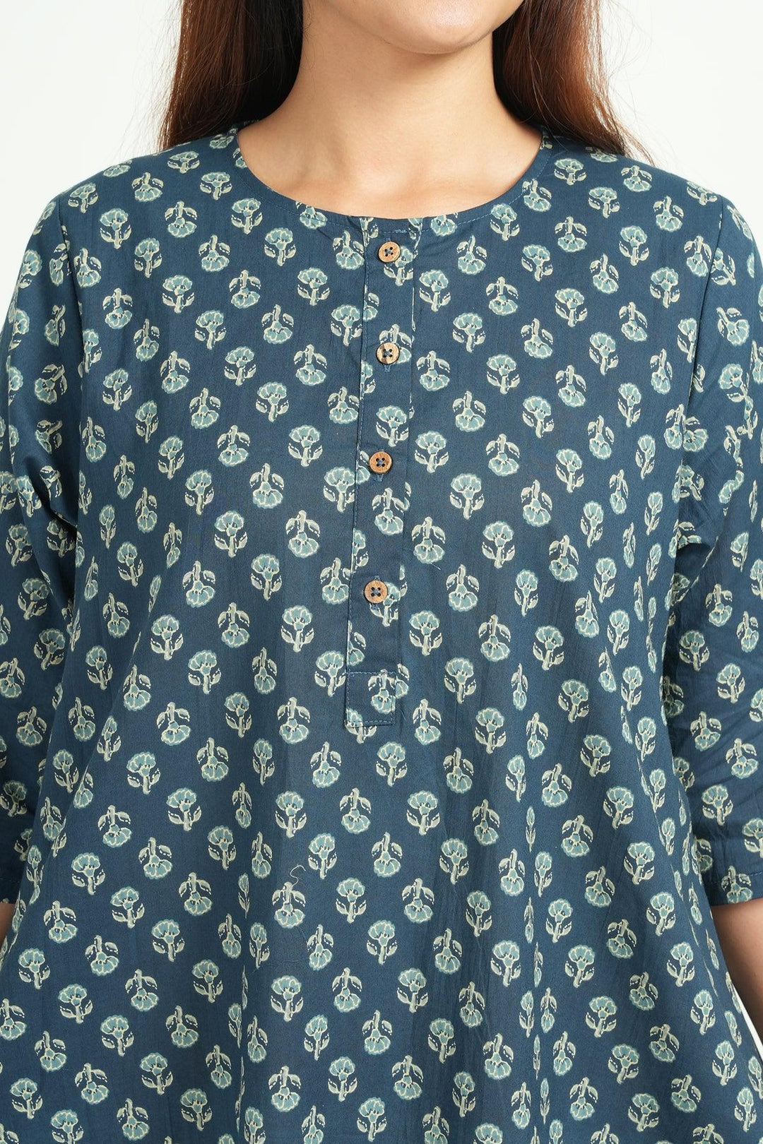 Hridaya Blue Cotton Butta Print Loose Fit Loungwear | SHOBITAM