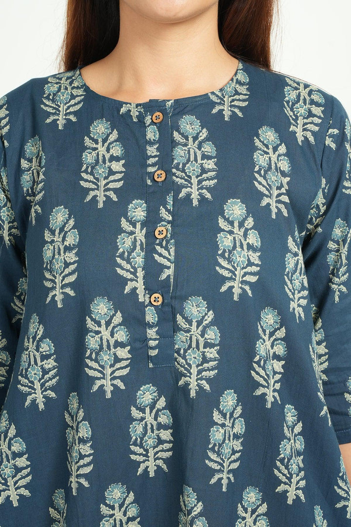 Hridaya Blue Cotton Butta Print Loose Fit Loungwear | SHOBITAM