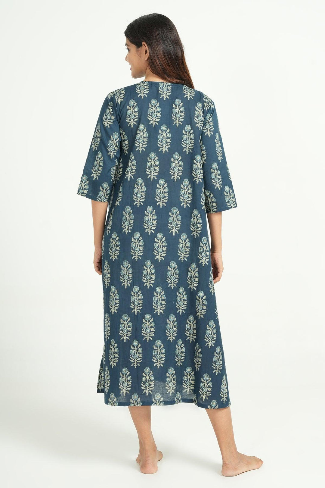 Hridaya Blue Cotton Butta Print Loose Fit Loungwear | SHOBITAM